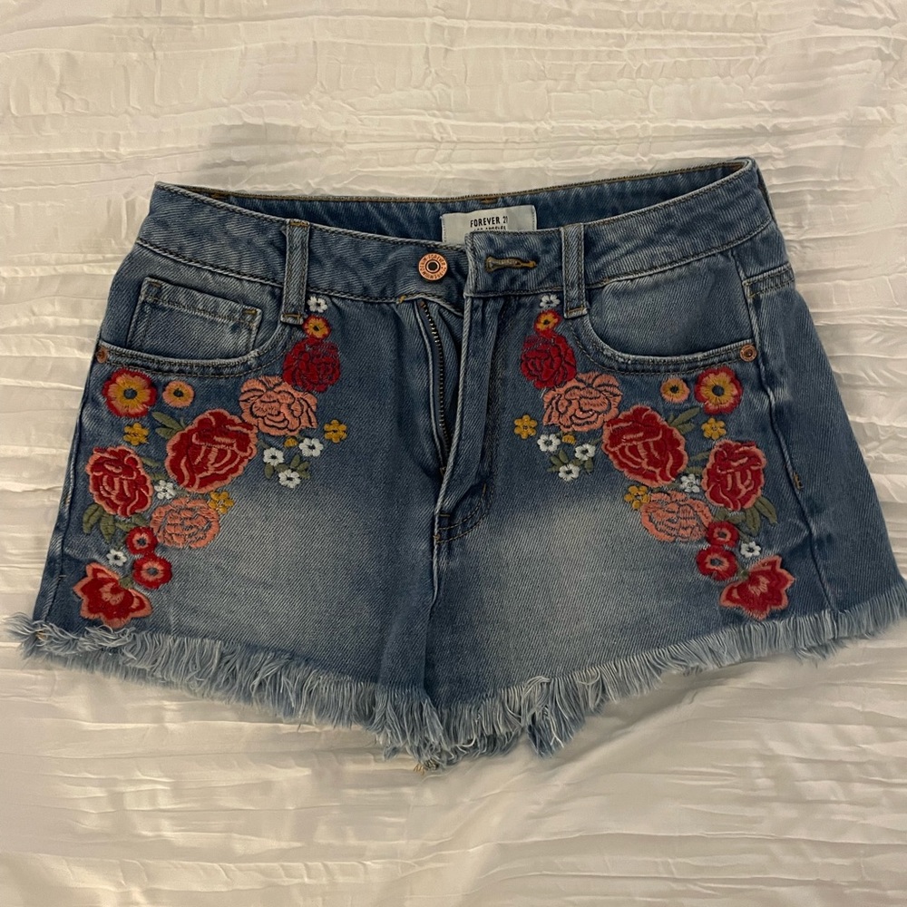 Embroidered Jean Shorts
